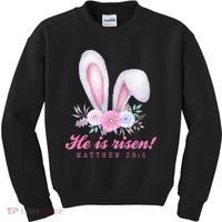 He Is Risen Easter Sunday Bunny Floral Kids Sweatshirt thumb 0