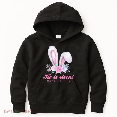 He Is Risen Easter Sunday Bunny Floral Kids Hoodie