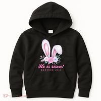 He Is Risen Easter Sunday Bunny Floral Kids Hoodie thumb 0