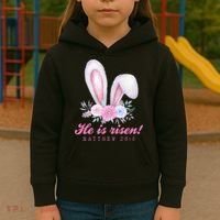 He Is Risen Easter Sunday Bunny Floral Kids Hoodie thumb 3