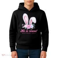 He Is Risen Easter Sunday Bunny Floral Kids Hoodie thumb 4