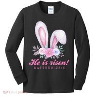 He Is Risen Easter Sunday Bunny Floral Kids Long Sleeve Shirt thumb 0
