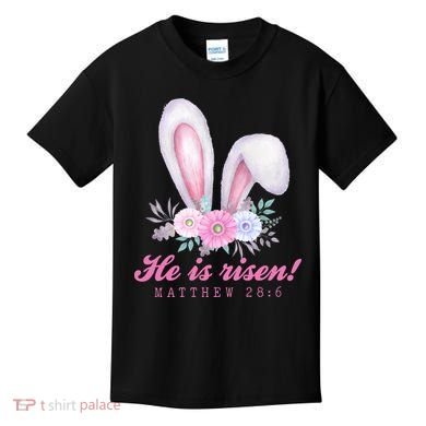 He Is Risen Easter Sunday Bunny Floral Kids T-Shirt