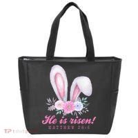He Is Risen Easter Sunday Bunny Floral Tote Bag thumb 0