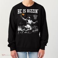 He Is Risen Rizzin Easter Jesus Christian Faith Basketball Women's Sweatshirt thumb 0