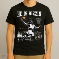 He Is Risen Rizzin Easter Jesus Christian Faith Basketball T-Shirt thumb 3