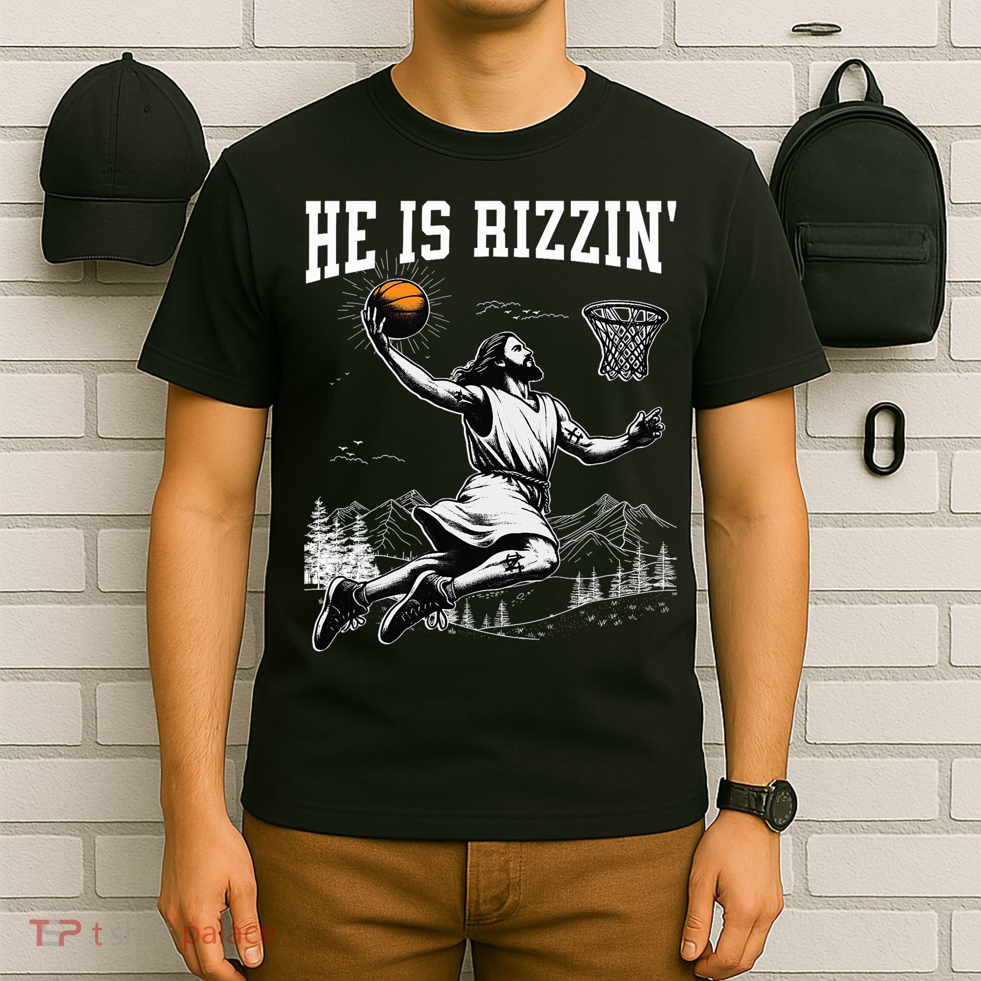 He Is Risen Rizzin Easter Jesus Christian Faith Basketball T-Shirt