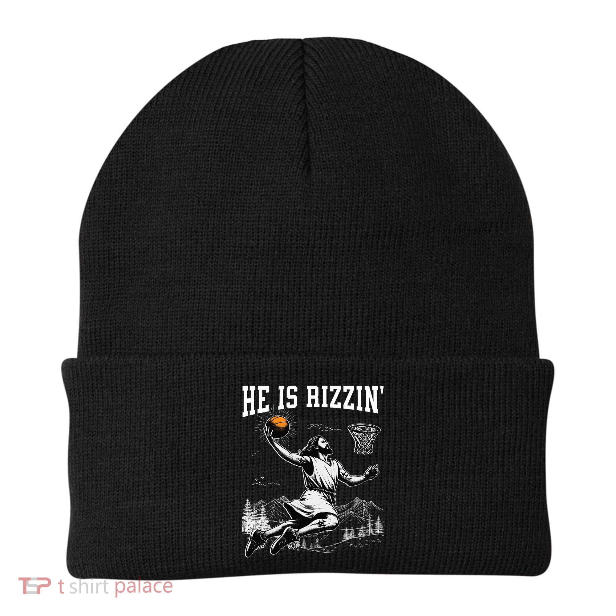 He Is Risen Rizzin Easter Jesus Christian Faith Basketball Beanie