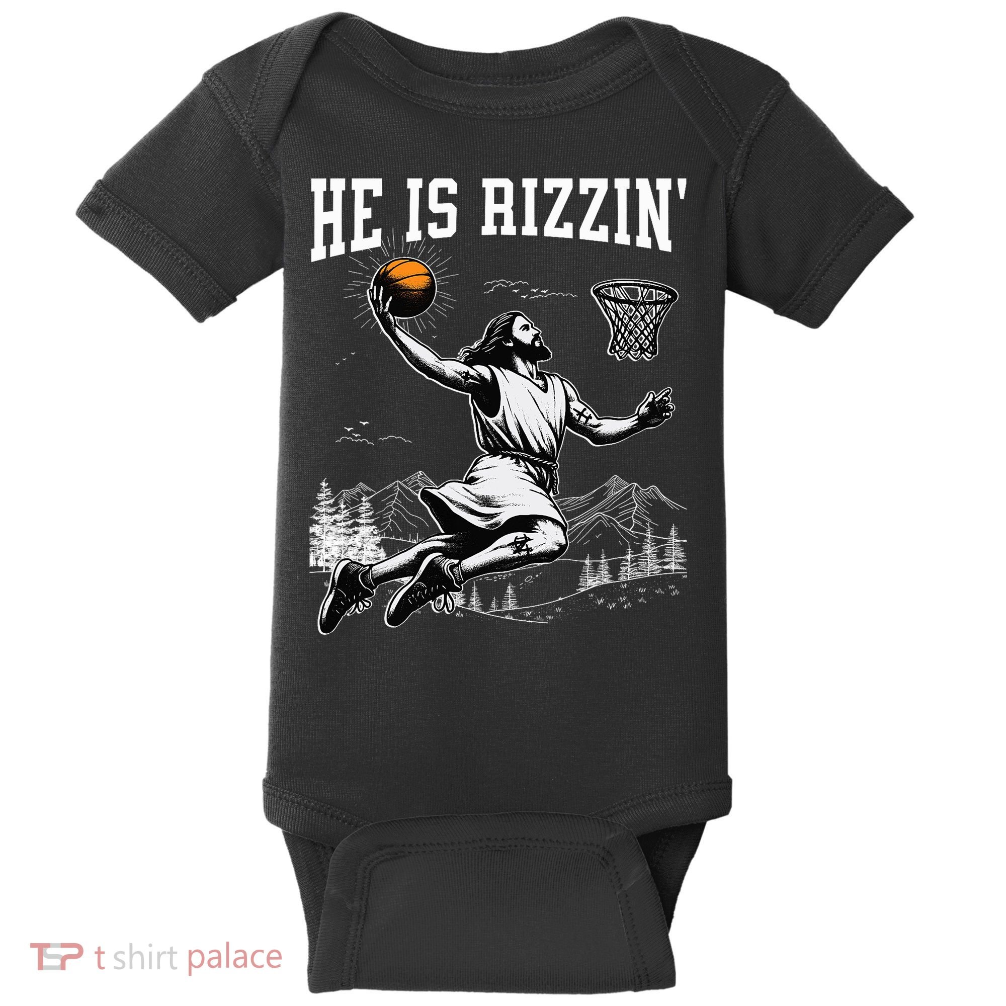 He Is Risen Rizzin Easter Jesus Christian Faith Basketball Baby Bodysuit