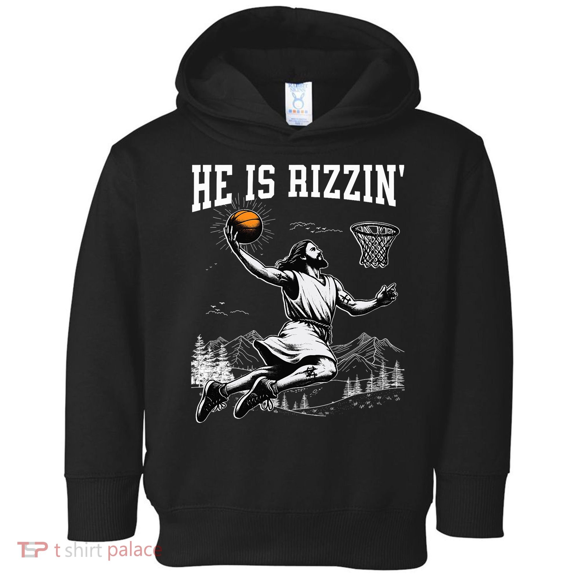 He Is Risen Rizzin Easter Jesus Christian Faith Basketball Toddler Hoodie
