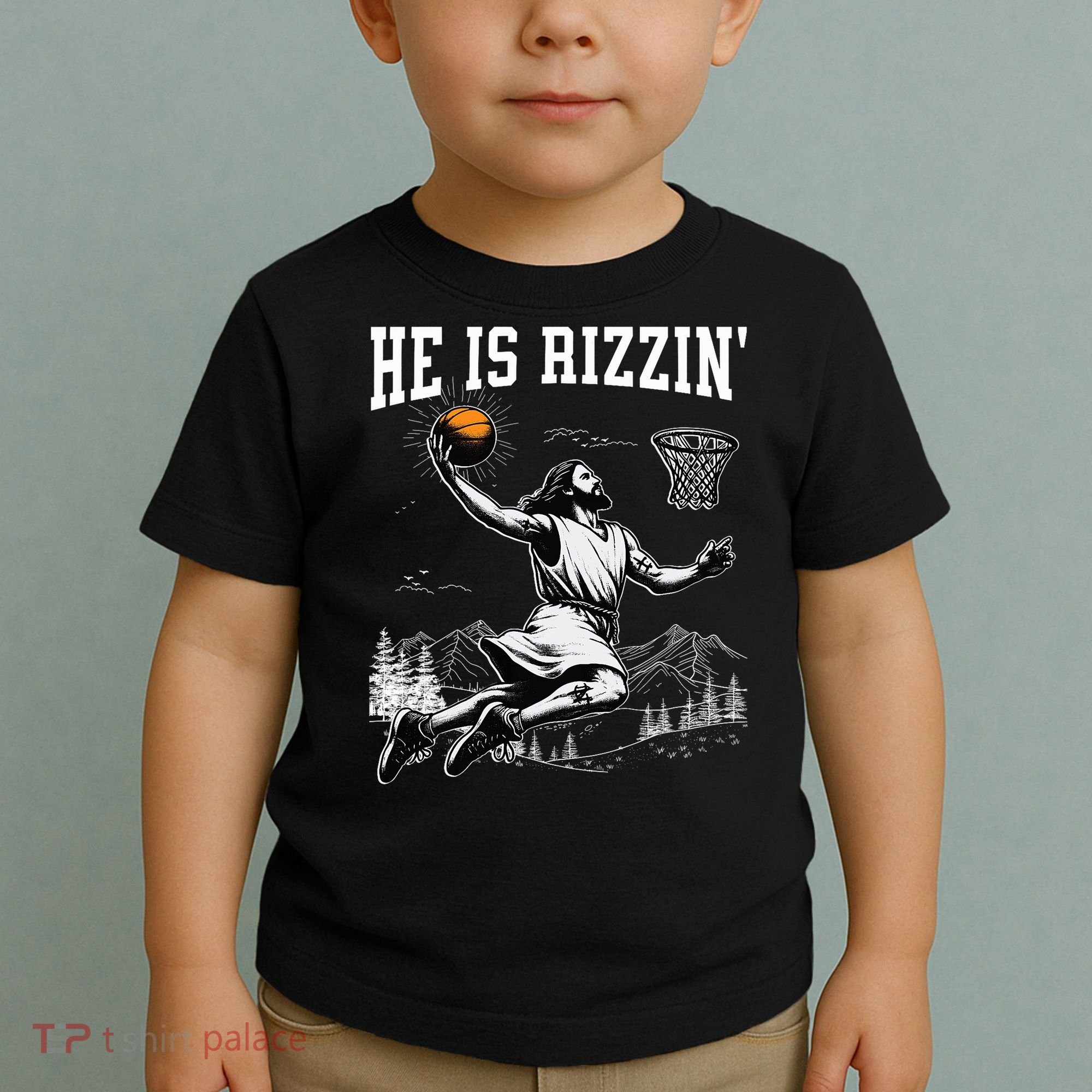 He Is Risen Rizzin Easter Jesus Christian Faith Basketball Toddler T-Shirt