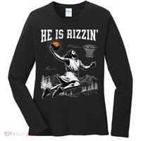 He Is Risen Rizzin Easter Jesus Christian Faith Basketball Women's Long Sleeve Shirt thumb 0