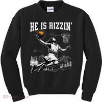He Is Risen Rizzin Easter Jesus Christian Faith Basketball Kids Sweatshirt thumb 0