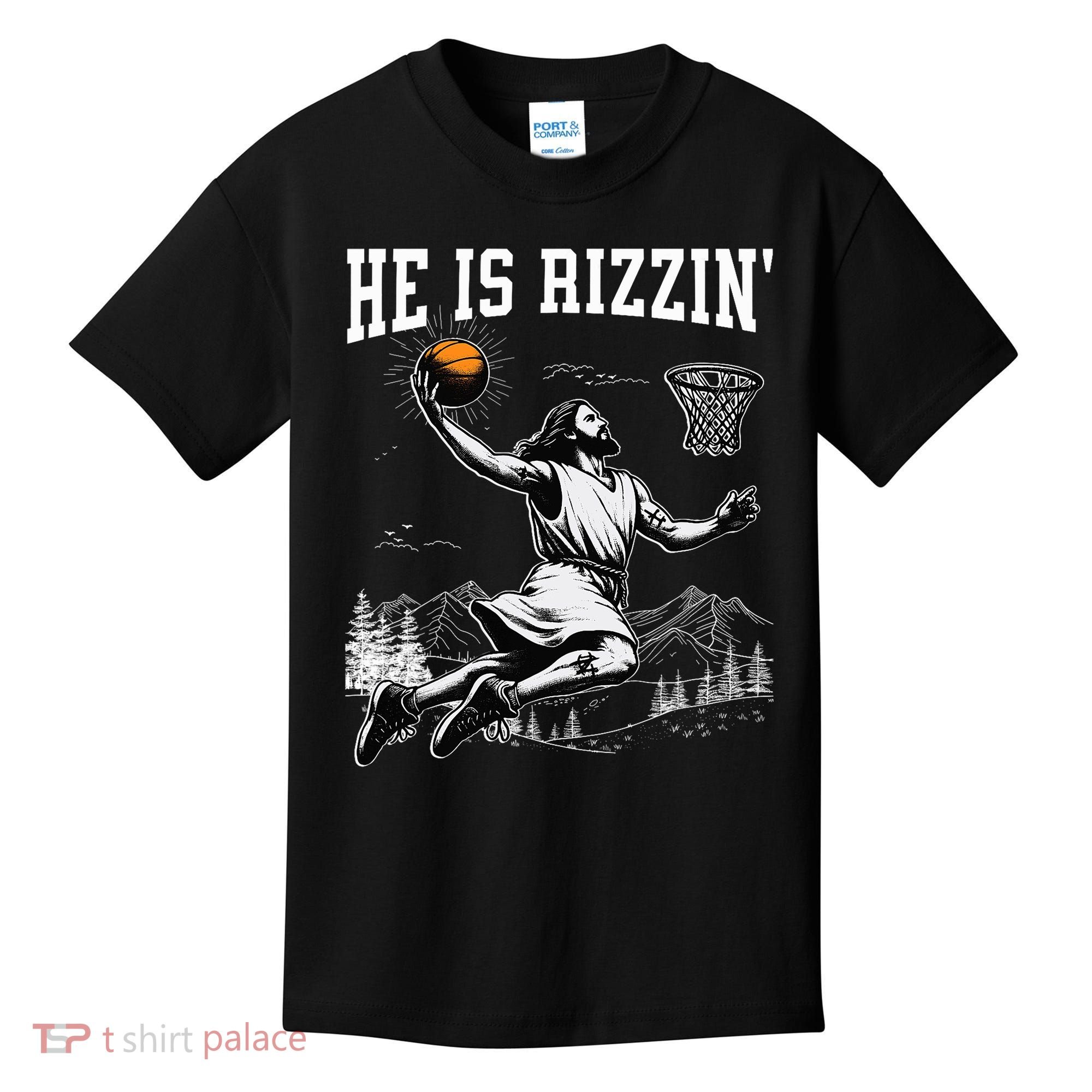 He Is Risen Rizzin Easter Jesus Christian Faith Basketball Kids T-Shirt