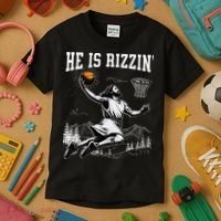 He Is Risen Rizzin Easter Jesus Christian Faith Basketball Kids T-Shirt thumb 3