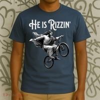 He Is Rizzin Jesus Riding Bmx Bike Funny Bicycle Rizz T-Shirt thumb 3