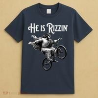 He Is Rizzin Jesus Riding Bmx Bike Funny Bicycle Rizz T-Shirt thumb 4