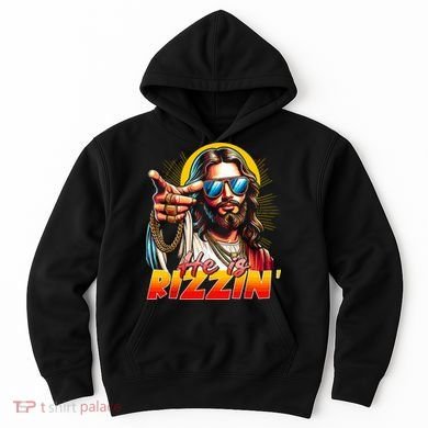 He Is Rizzin' Funny Jesus Christian Happy Easter Eggs  Hoodie