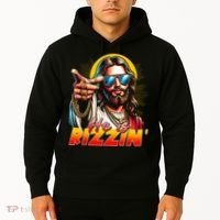 He Is Rizzin' Funny Jesus Christian Happy Easter Eggs  Hoodie thumb 2