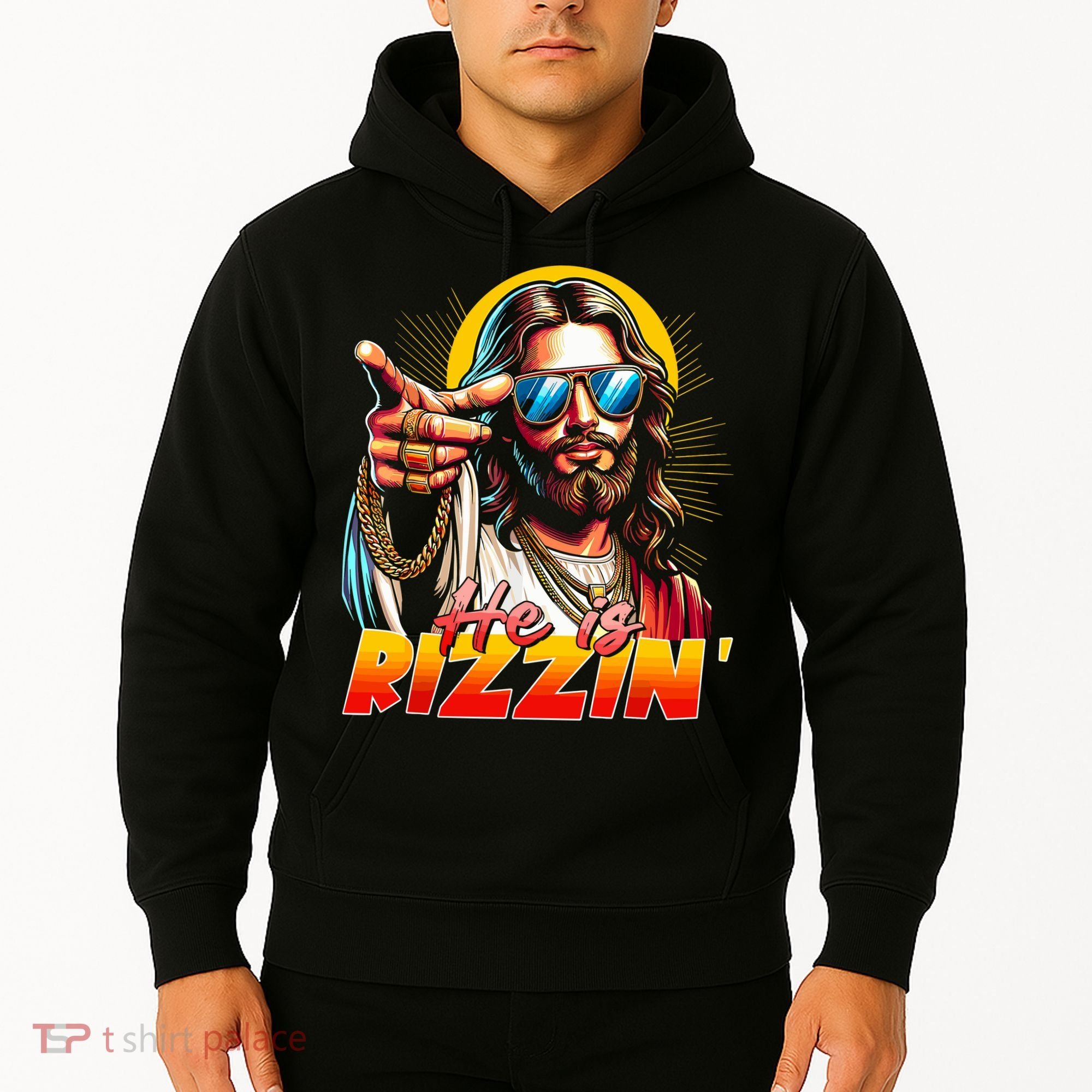 He Is Rizzin' Funny Jesus Christian Happy Easter Eggs  Hoodie
