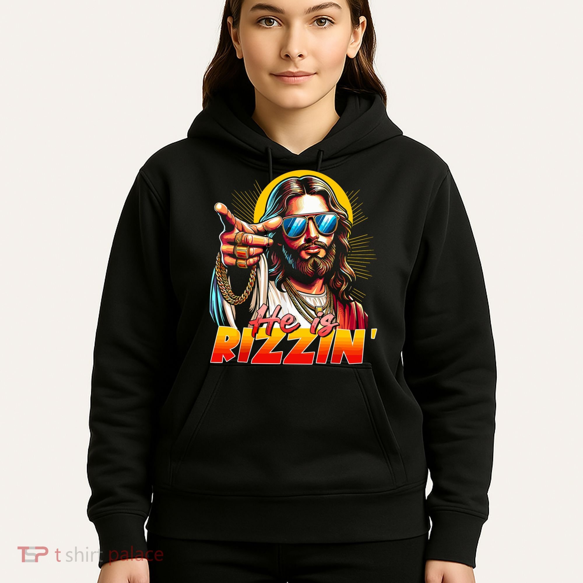 He Is Rizzin' Funny Jesus Christian Happy Easter Eggs  Hoodie