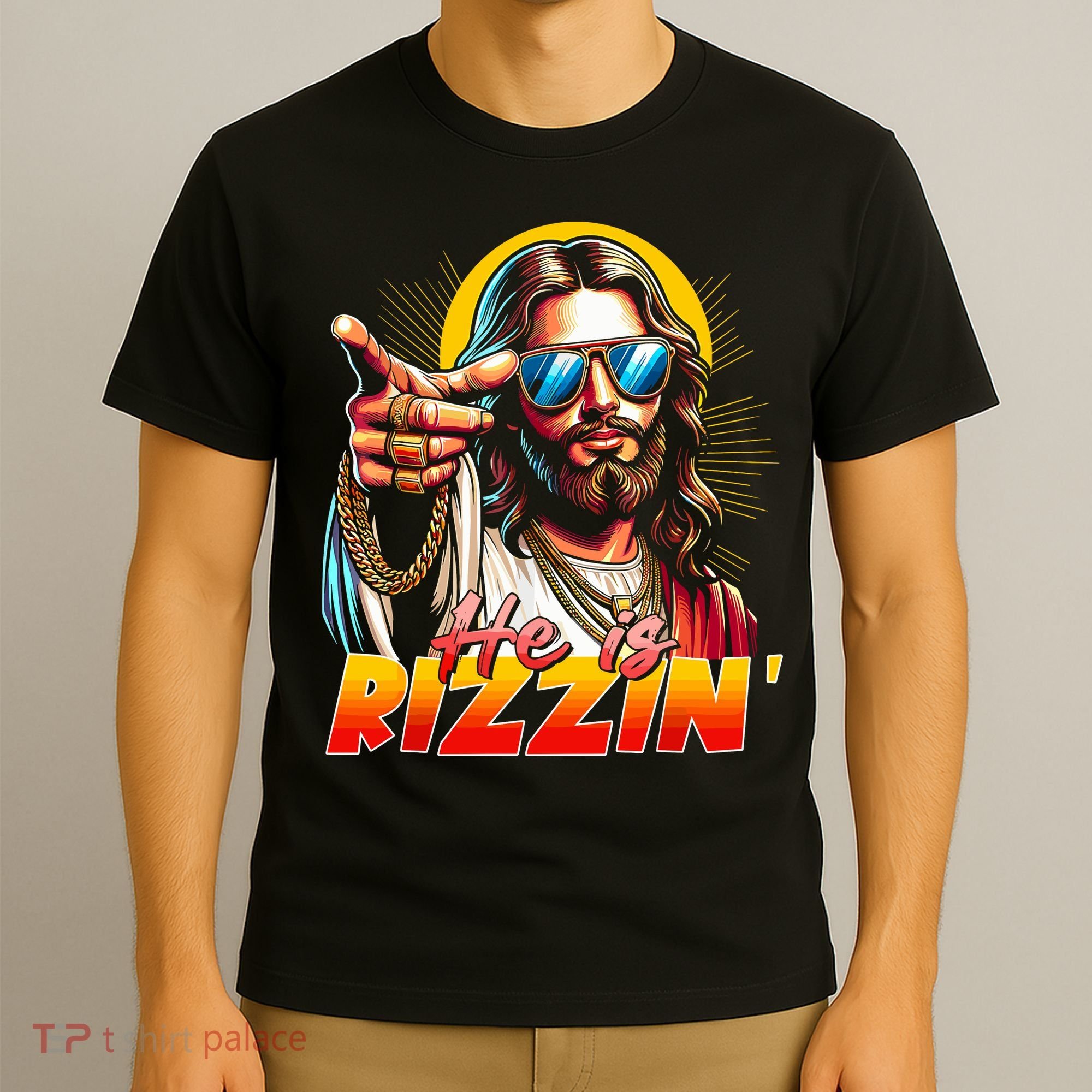 He Is Rizzin' Funny Jesus Christian Happy Easter Eggs  T-Shirt