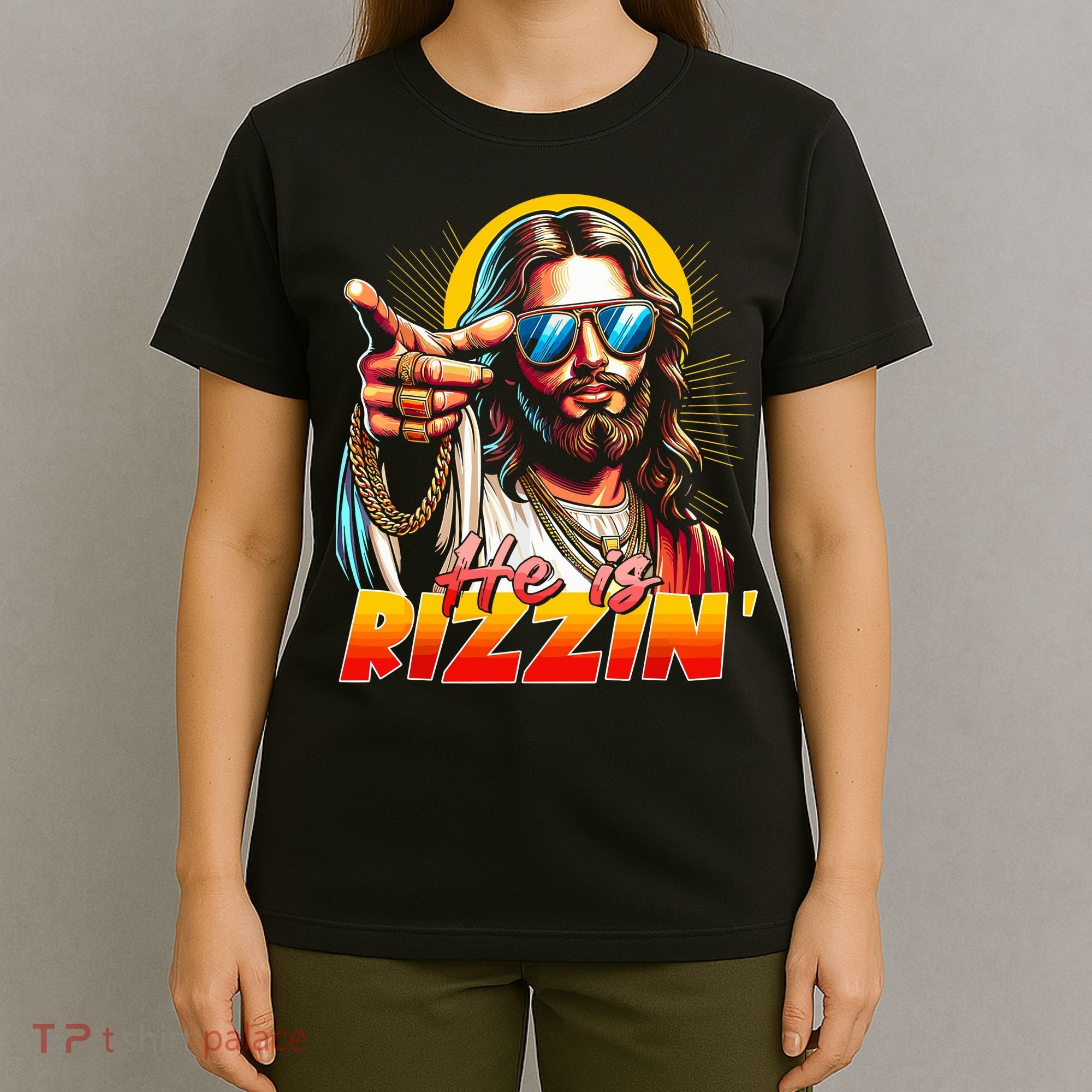 He Is Rizzin' Funny Jesus Christian Happy Easter Eggs  T-Shirt