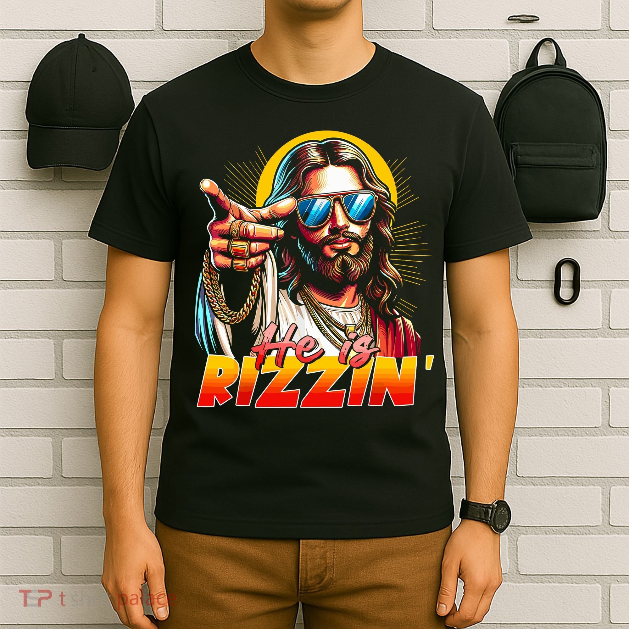 He Is Rizzin' Funny Jesus Christian Happy Easter Eggs  T-Shirt