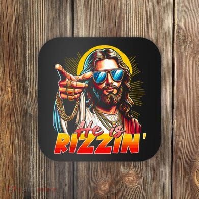 He Is Rizzin' Funny Jesus Christian Happy Easter Eggs  Coaster