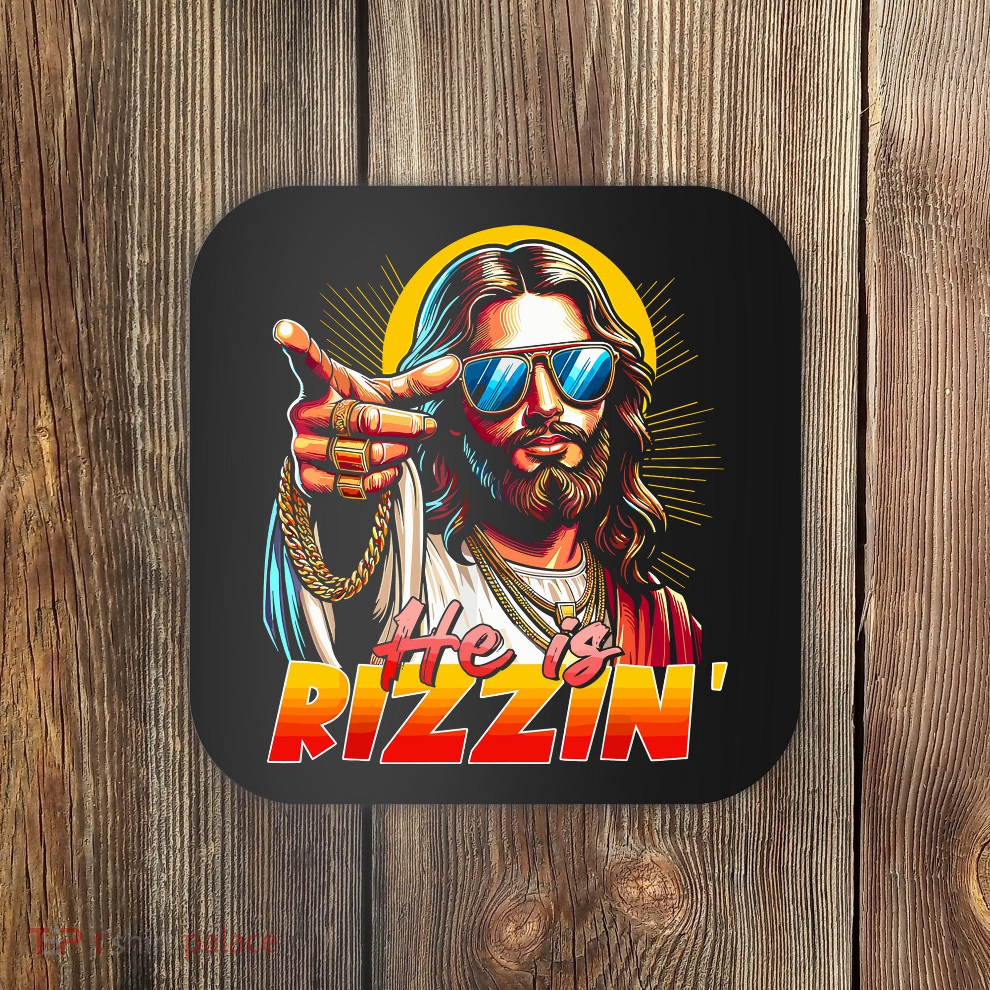 He Is Rizzin' Funny Jesus Christian Happy Easter Eggs  Coaster