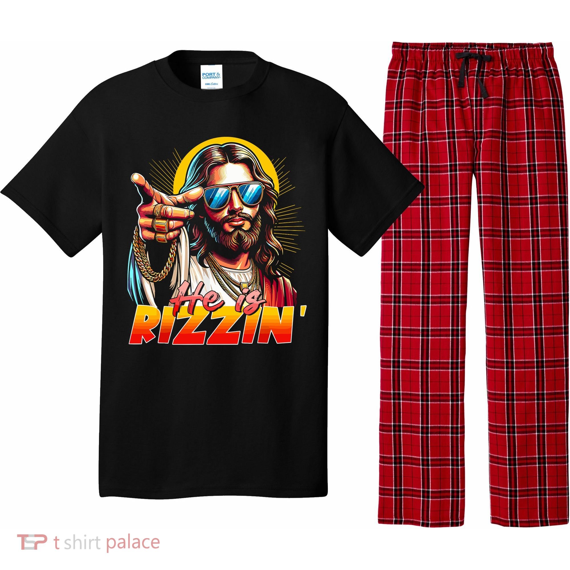 He Is Rizzin' Funny Jesus Christian Happy Easter Eggs  Pajama Set