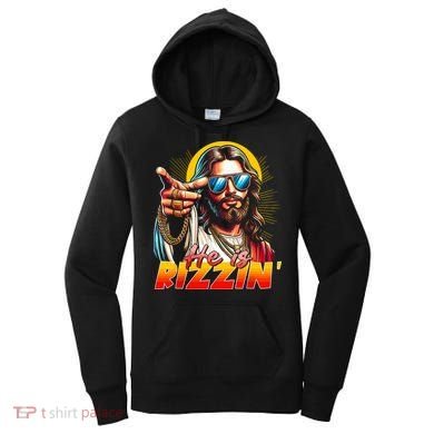 He Is Rizzin' Funny Jesus Christian Happy Easter Eggs  Women's Hoodie