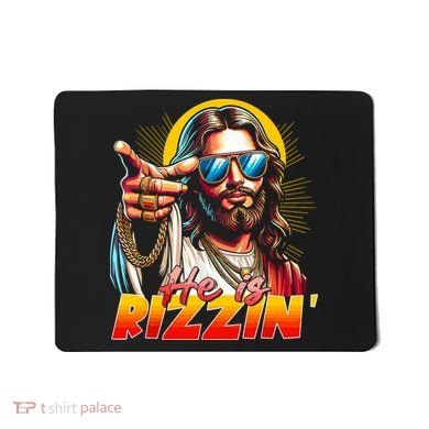 He Is Rizzin' Funny Jesus Christian Happy Easter Eggs  Mousepad