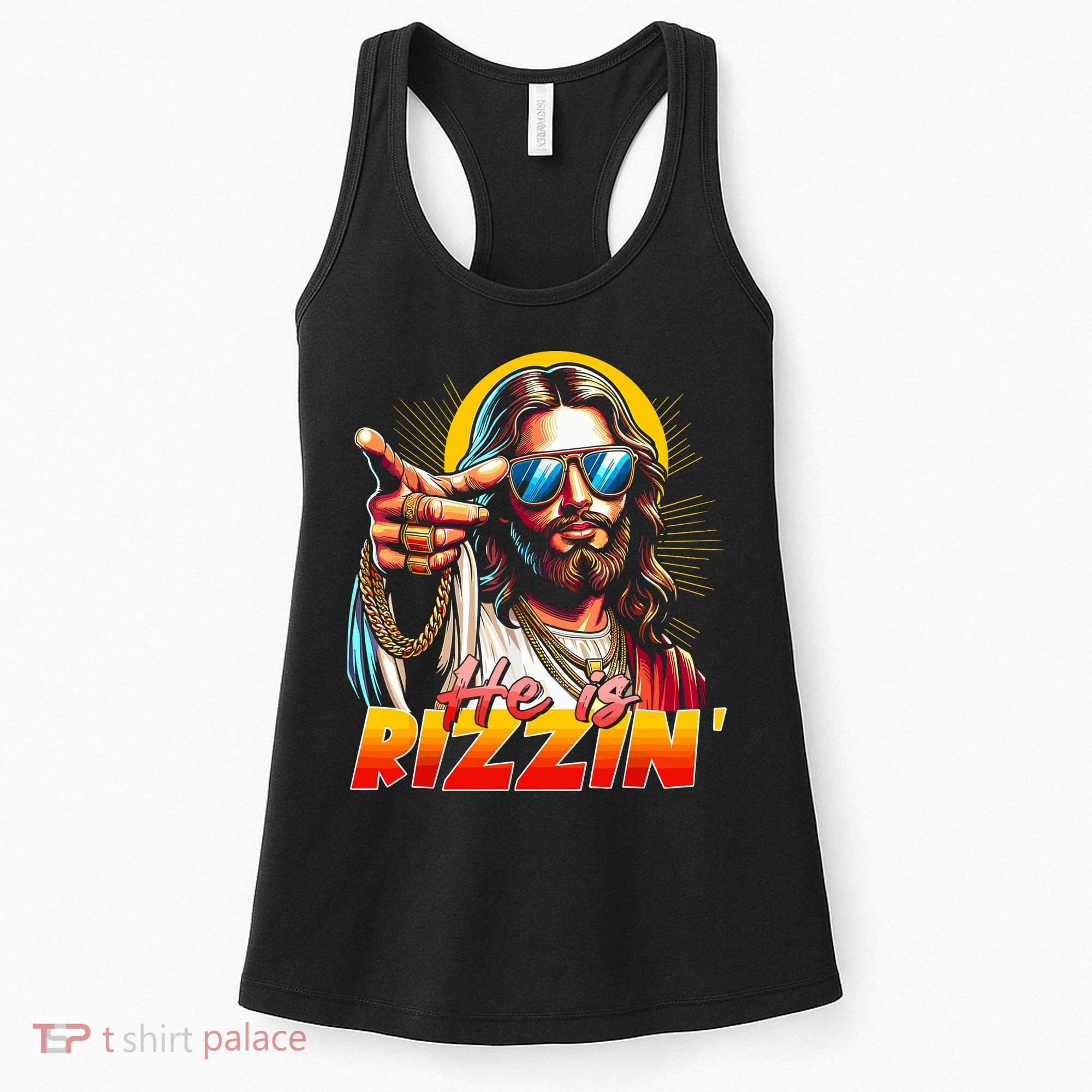He Is Rizzin' Funny Jesus Christian Happy Easter Eggs  Women's Tank Top
