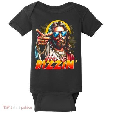 He Is Rizzin' Funny Jesus Christian Happy Easter Eggs  Baby Bodysuit