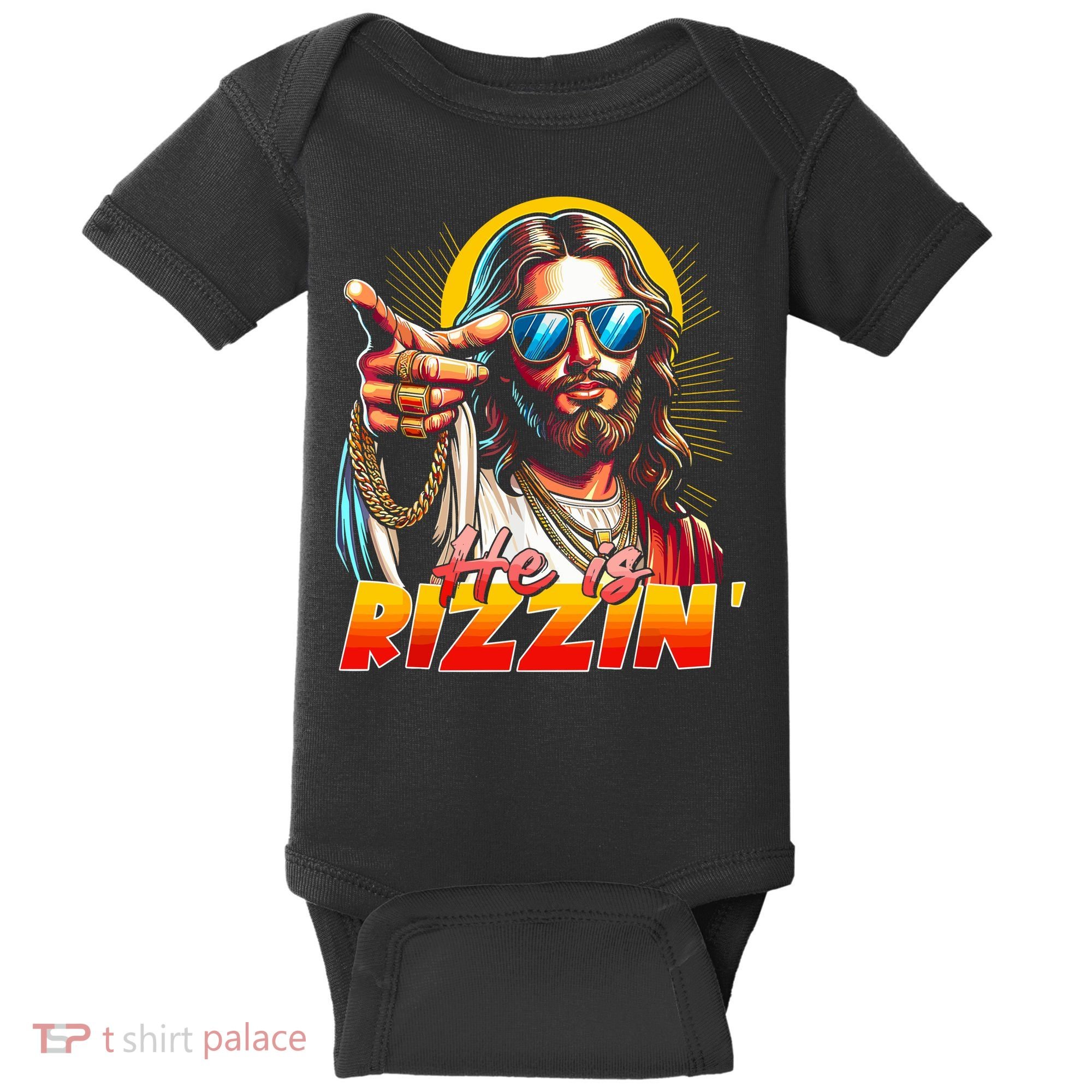 He Is Rizzin' Funny Jesus Christian Happy Easter Eggs  Baby Bodysuit