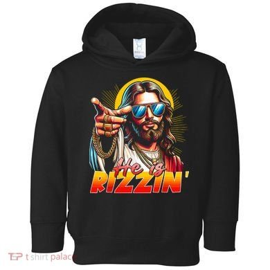 He Is Rizzin' Funny Jesus Christian Happy Easter Eggs  Toddler Hoodie
