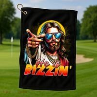 He Is Rizzin' Funny Jesus Christian Happy Easter Eggs  Golf Towel thumb 1