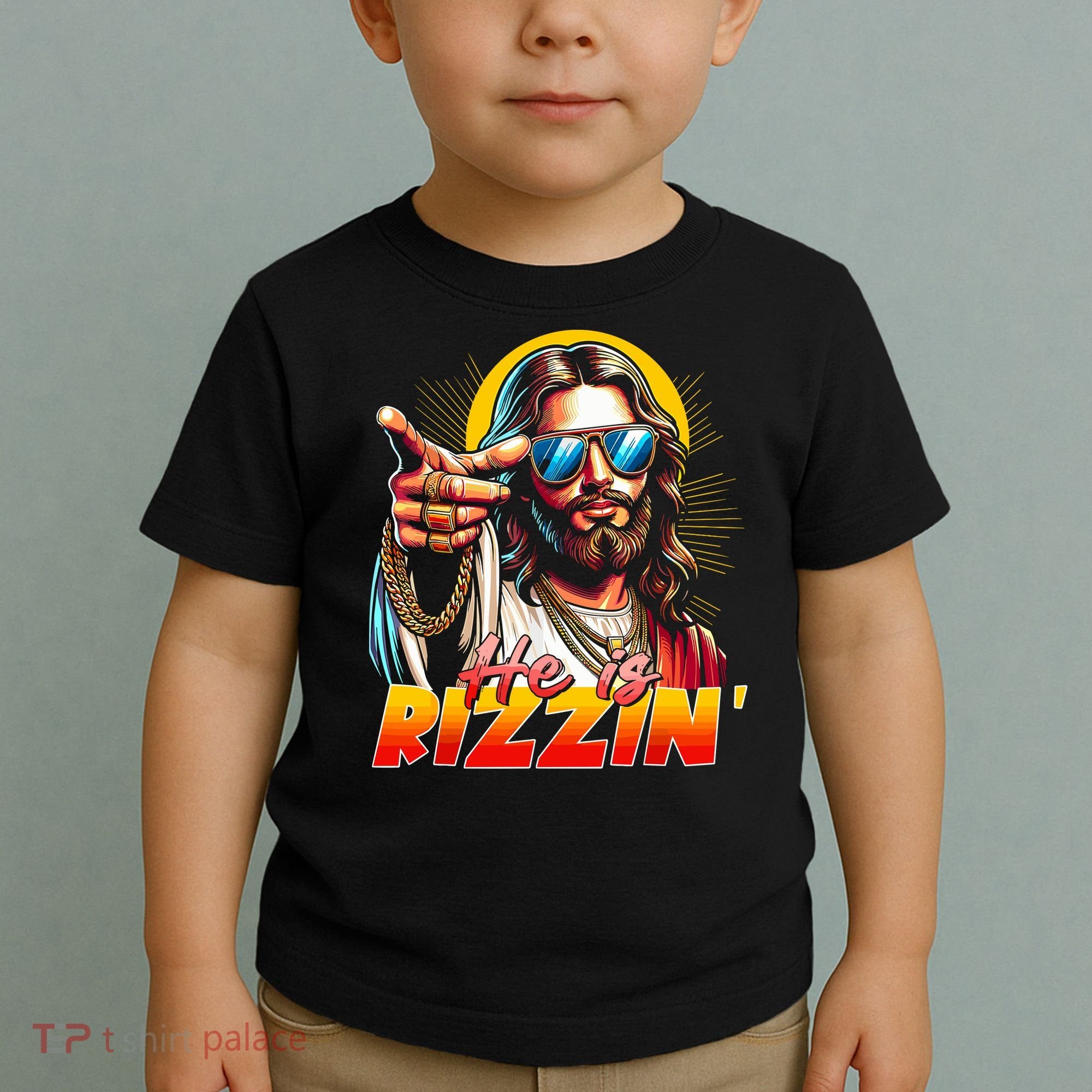 He Is Rizzin' Funny Jesus Christian Happy Easter Eggs  Toddler T-Shirt