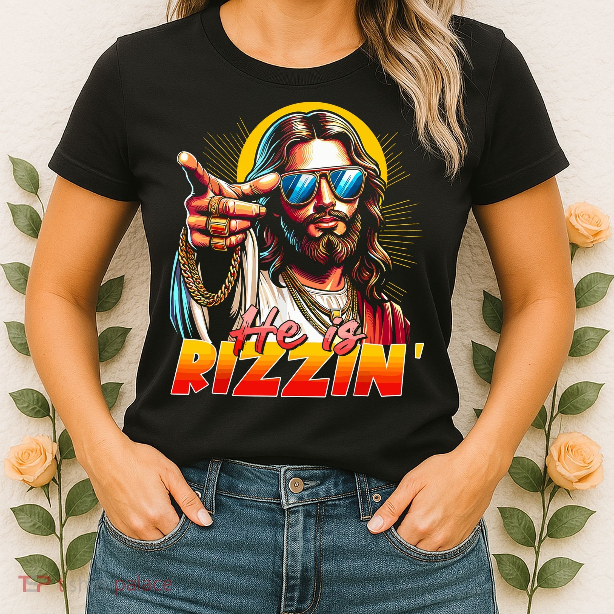 He Is Rizzin' Funny Jesus Christian Happy Easter Eggs  Women's T-Shirt