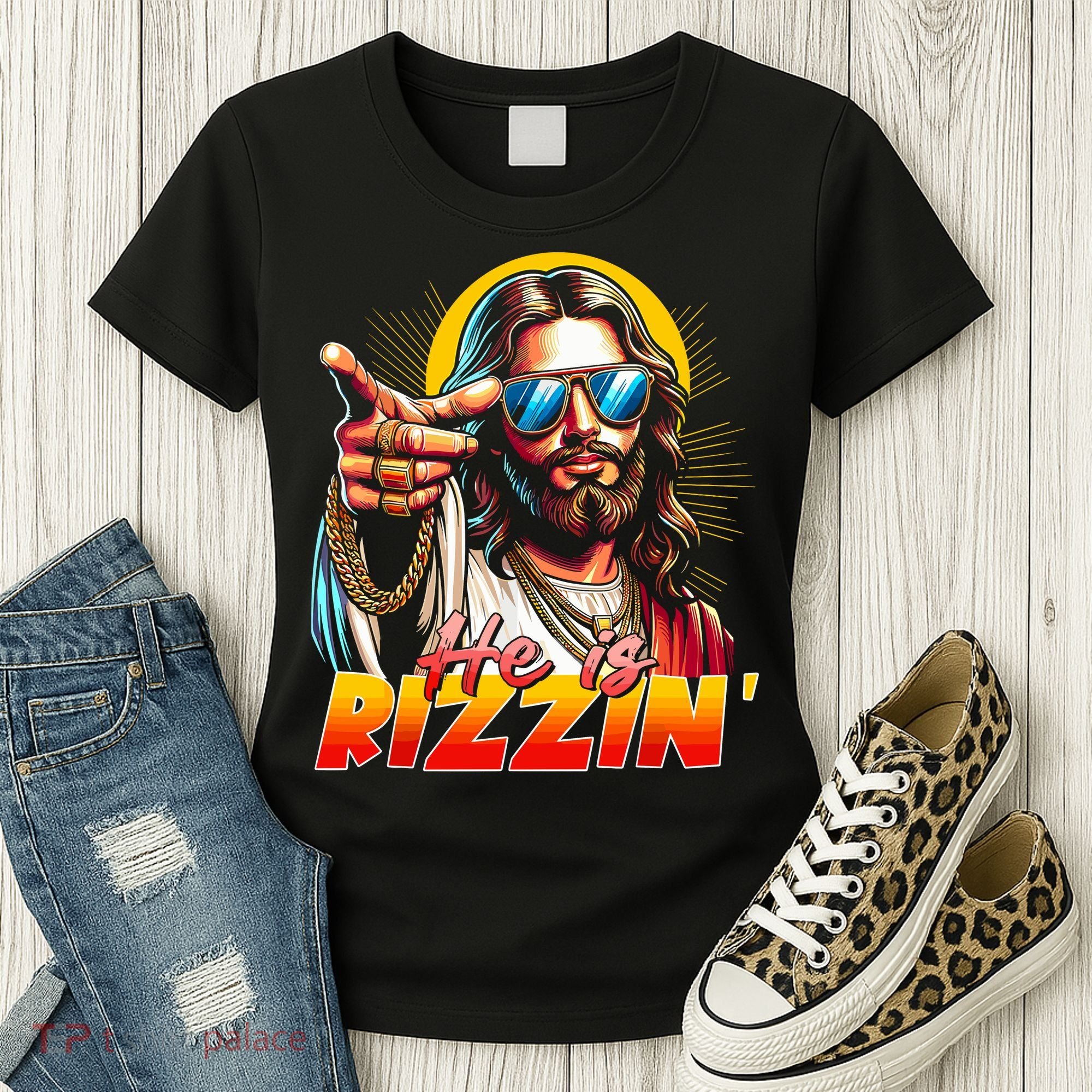 He Is Rizzin' Funny Jesus Christian Happy Easter Eggs  Women's T-Shirt