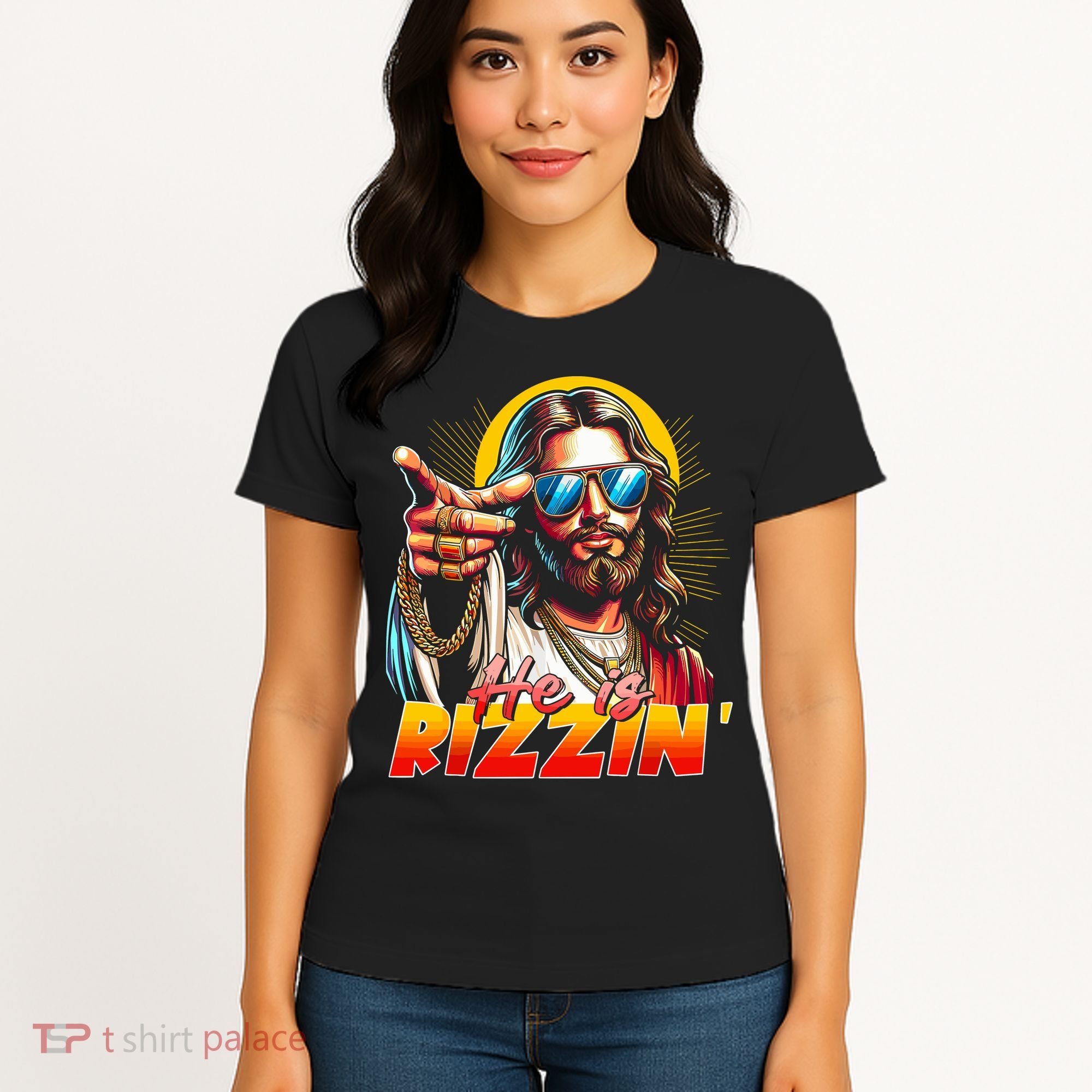 He Is Rizzin' Funny Jesus Christian Happy Easter Eggs  Women's T-Shirt