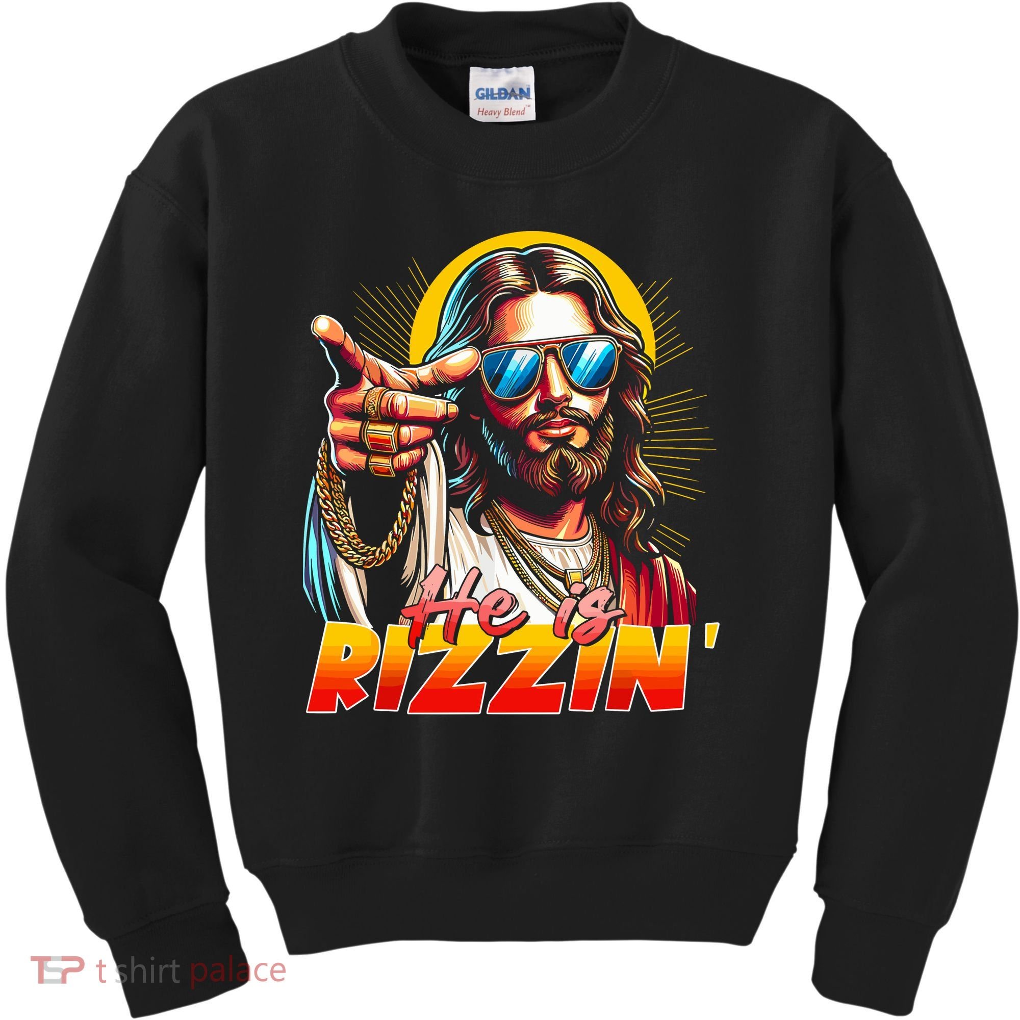 He Is Rizzin' Funny Jesus Christian Happy Easter Eggs  Kids Sweatshirt