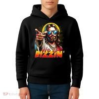 He Is Rizzin' Funny Jesus Christian Happy Easter Eggs  Kids Hoodie thumb 4