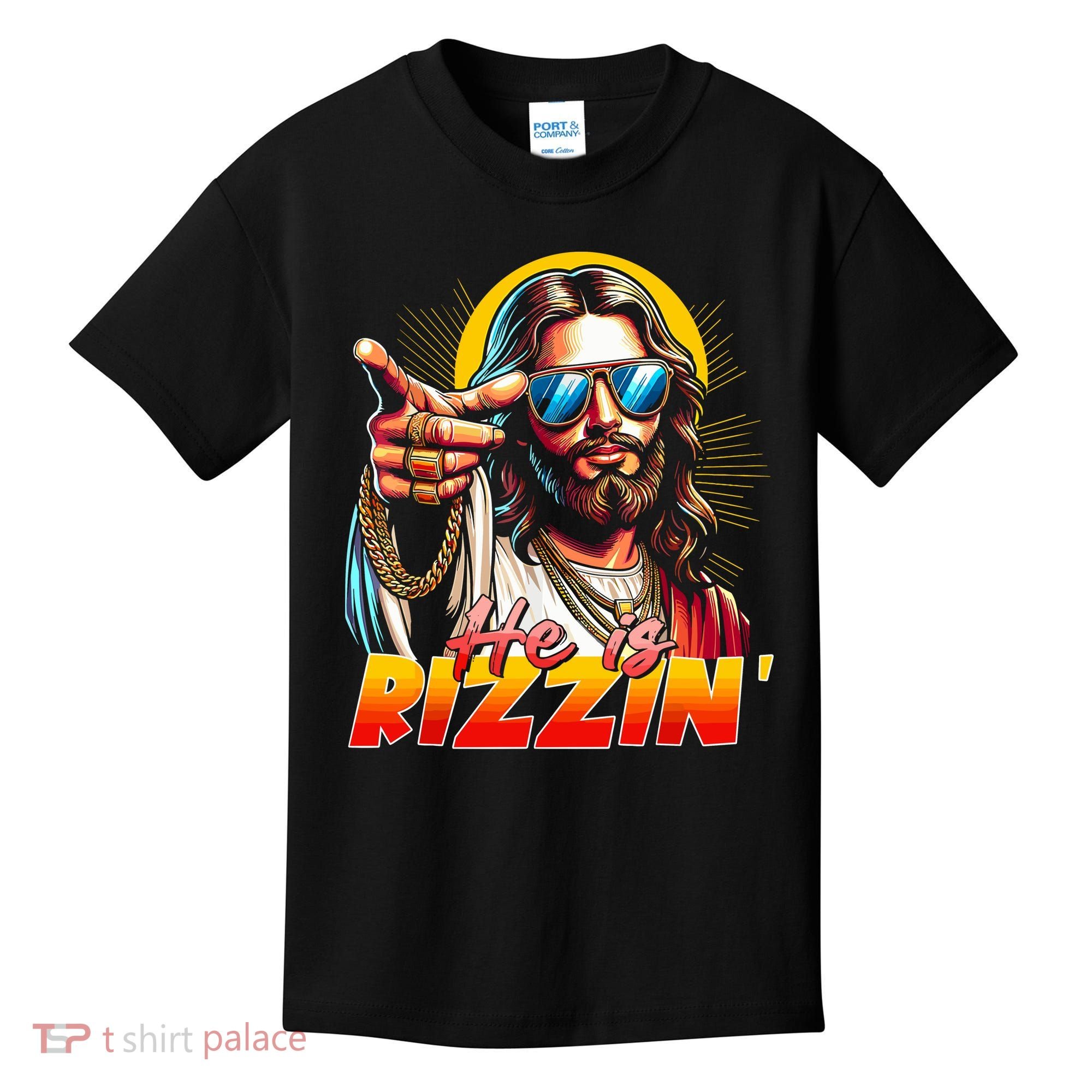 He Is Rizzin' Funny Jesus Christian Happy Easter Eggs  Kids T-Shirt