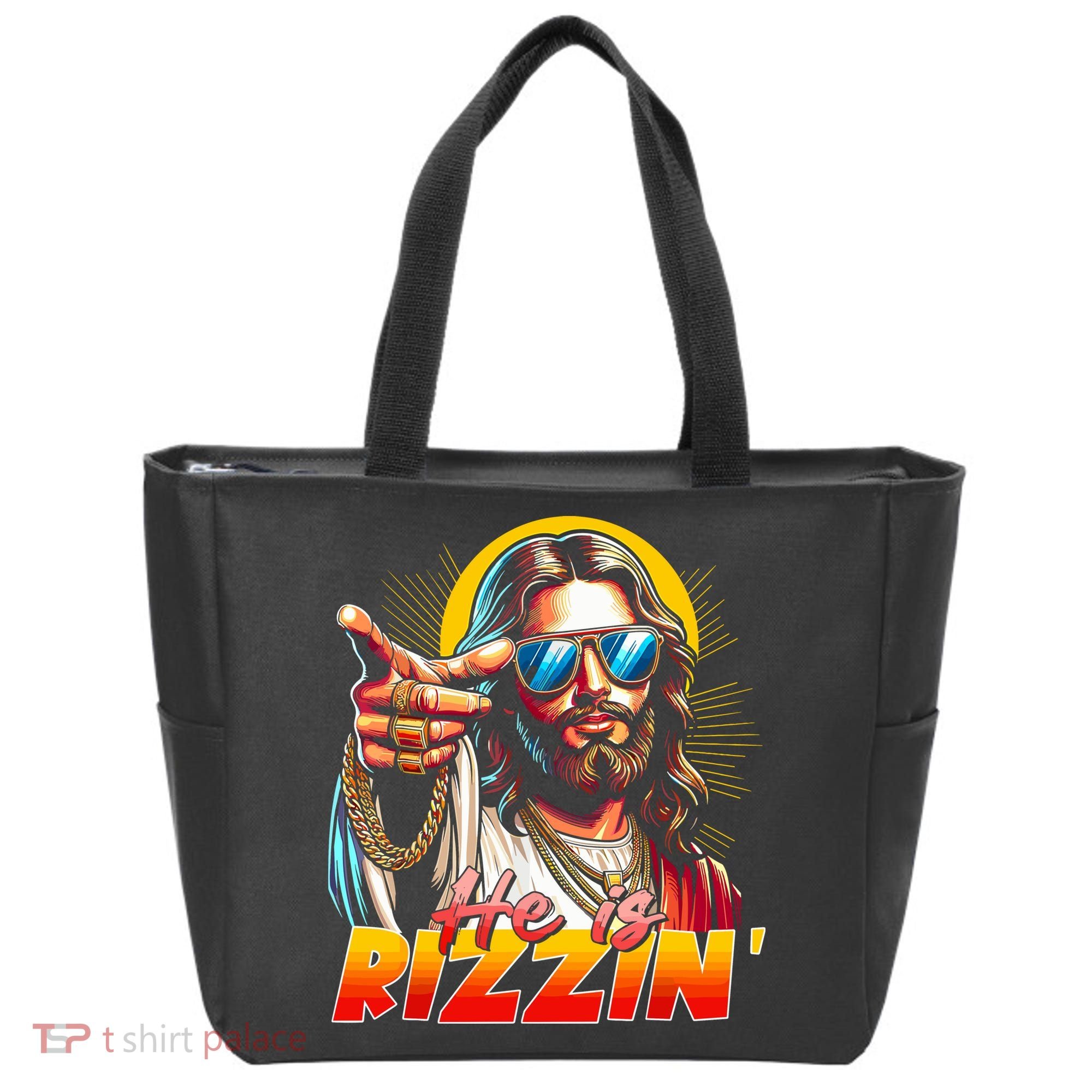 He Is Rizzin' Funny Jesus Christian Happy Easter Eggs  Tote Bag