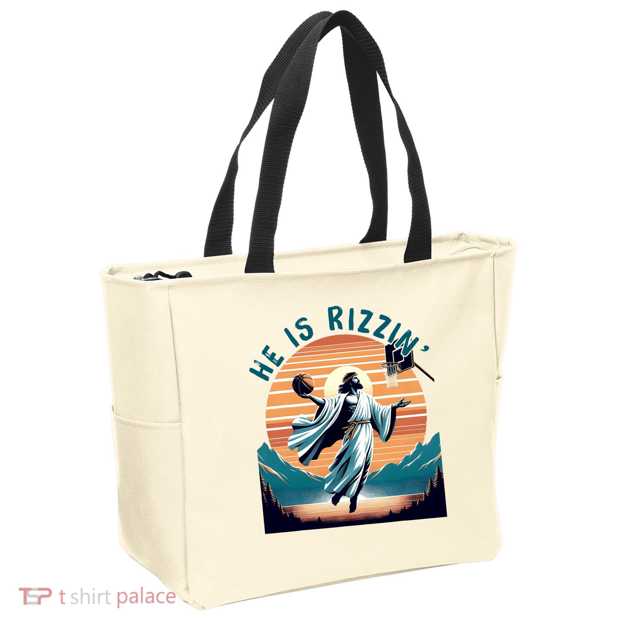 He Is Rizzin Basketball Jesus Retro Easter Christian Tote Bag