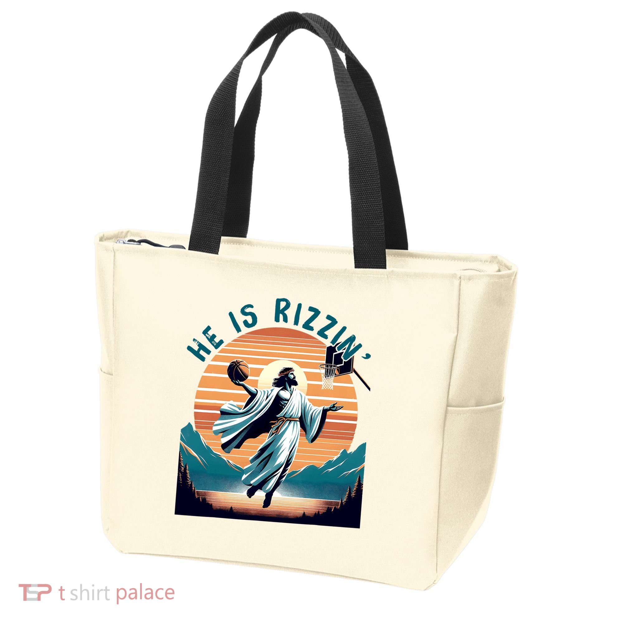 He Is Rizzin Basketball Jesus Retro Easter Christian Tote Bag