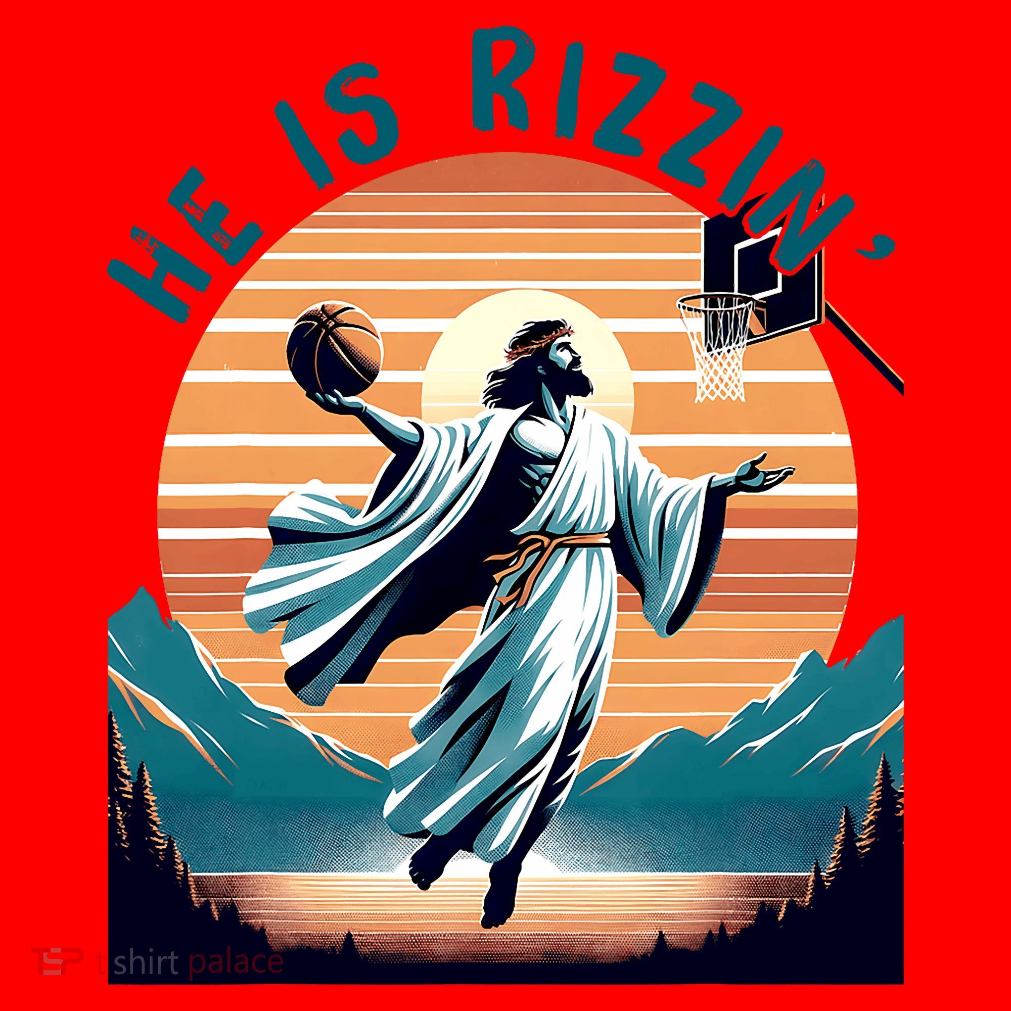 He Is Rizzin Basketball Jesus Retro Easter Christian Santa Hat