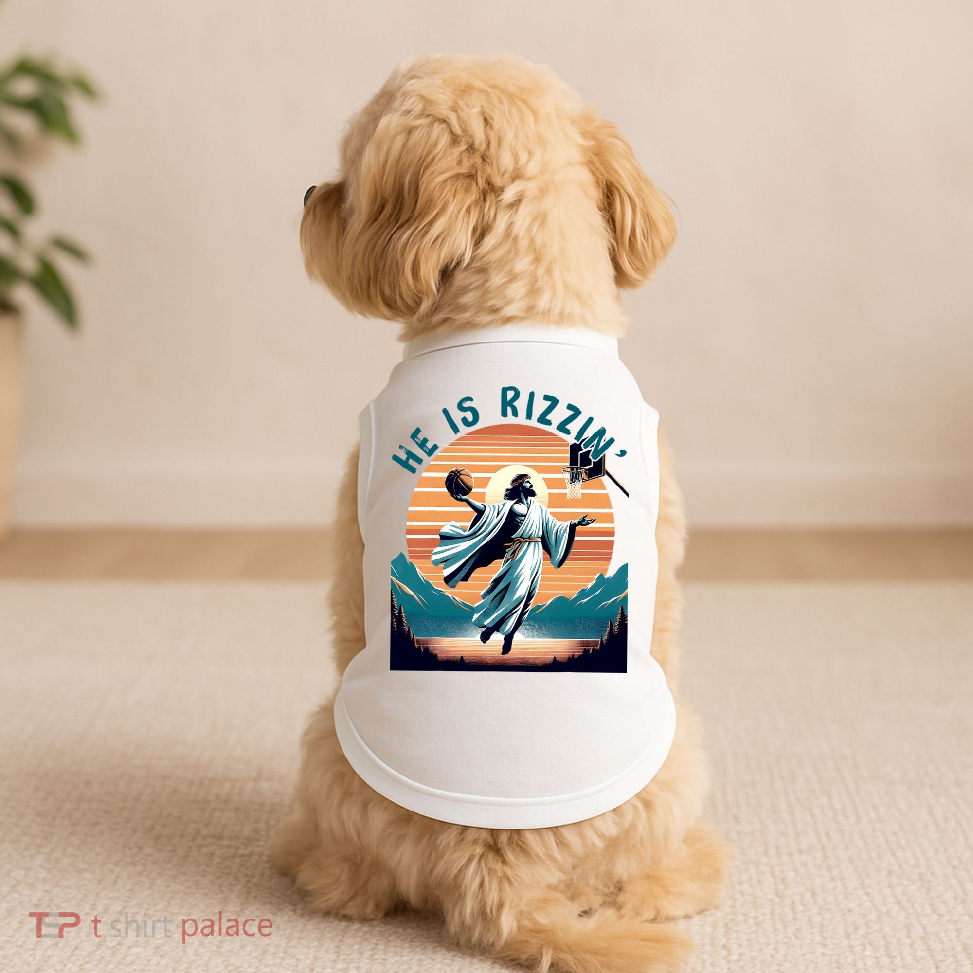 He Is Rizzin Basketball Jesus Retro Easter Christian Doggie Tank